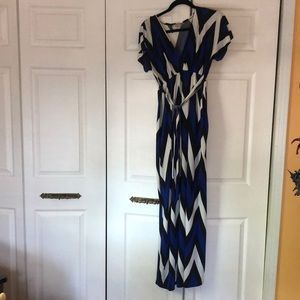 Blue, black and white maternity dress